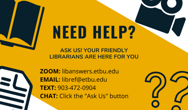 Need Help? Graphic pointing to library services